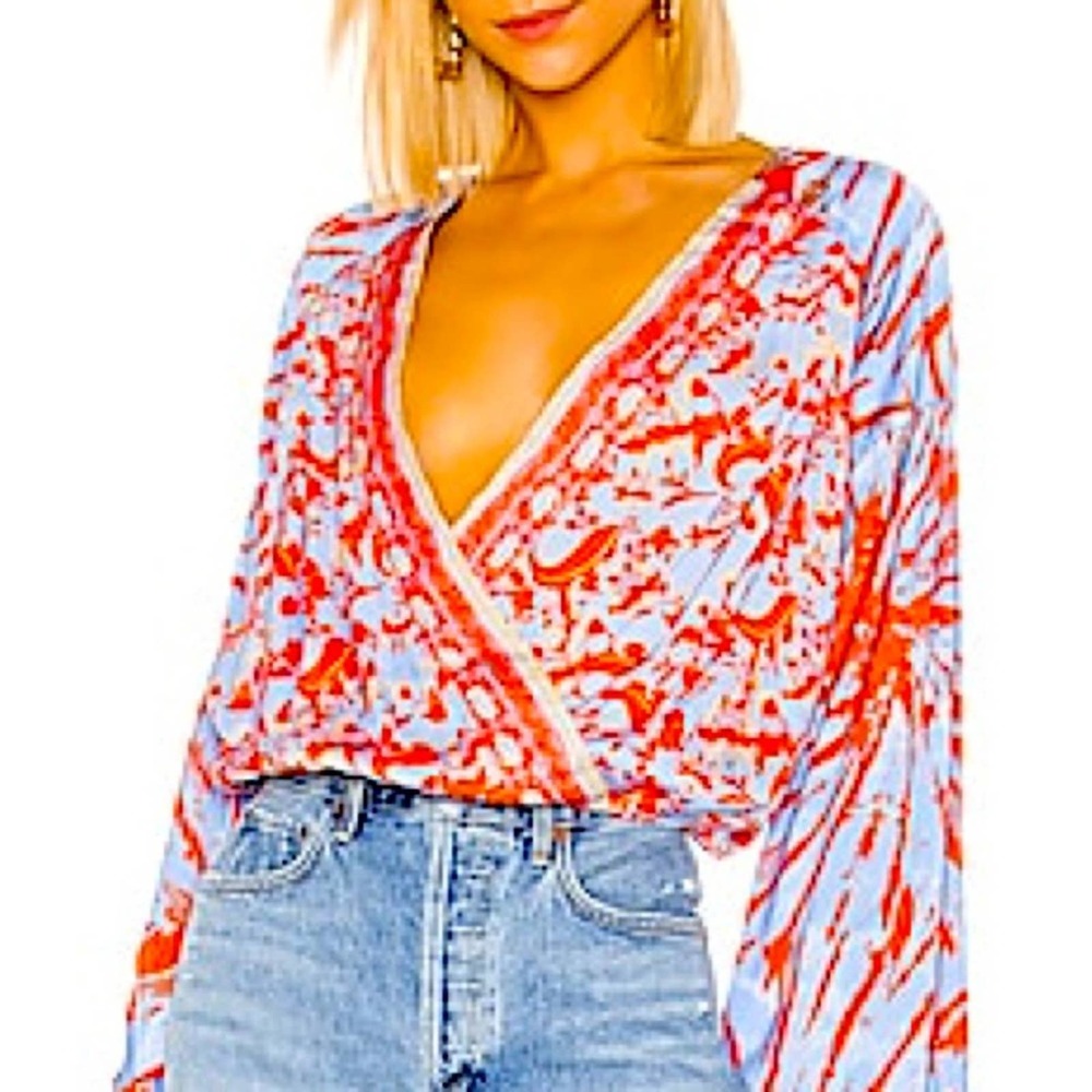 Free People Red and Blue Blouse